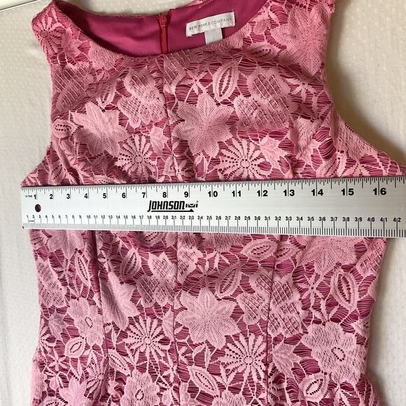 New York & Company Women Dress 6 Pink Floral Fit Flare Lace Sleeveless Boat Neck - Picture 4 of 8